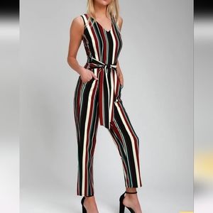 Love Line Burgundy Striped Sleeveless Jumpsuit